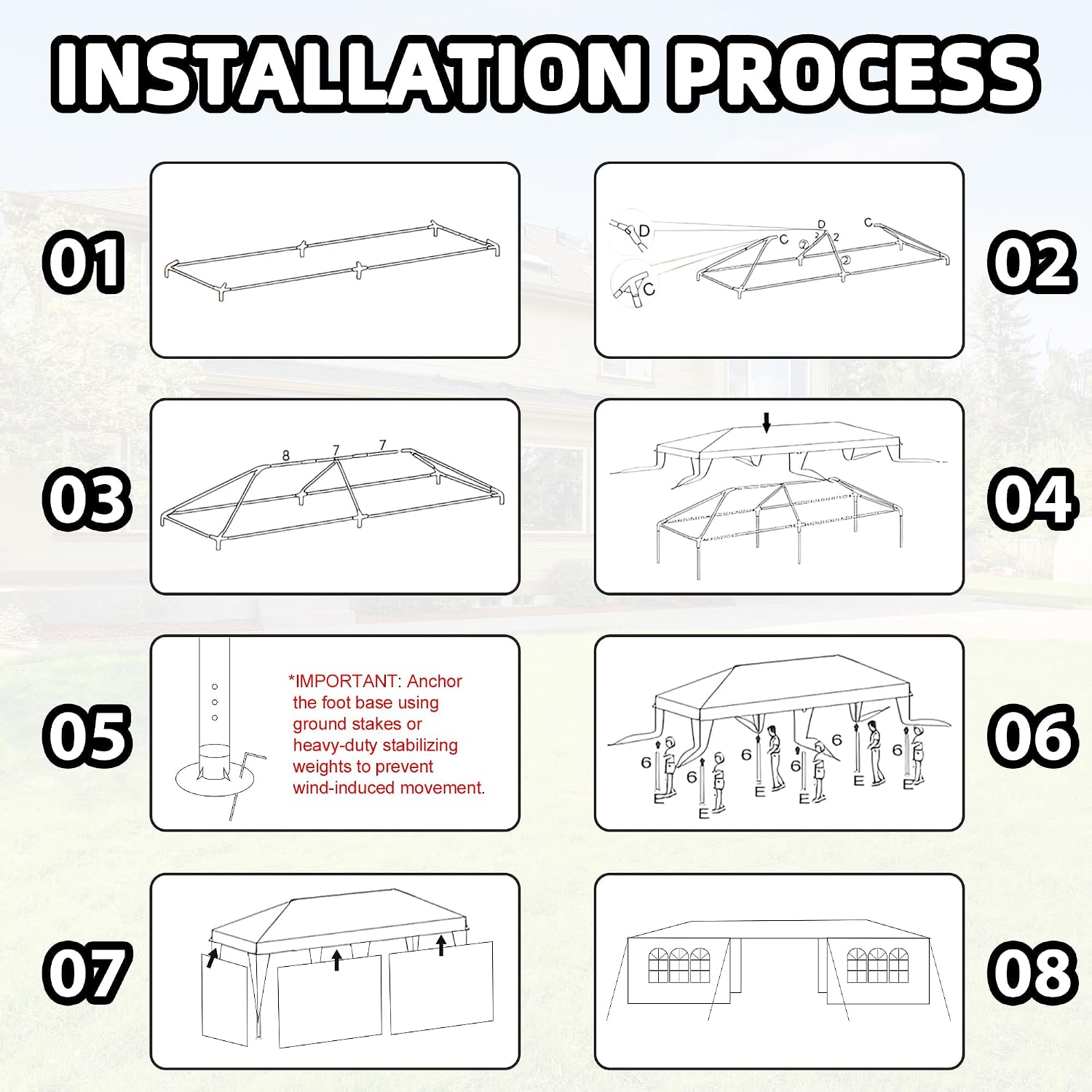 10x30 FT Outdoor Party Tent with 8 Removable Sidewalls, Blue Waterproof UV Resistant Canopy Shelter for Wedding Backyard BBQ Events - Image 5
