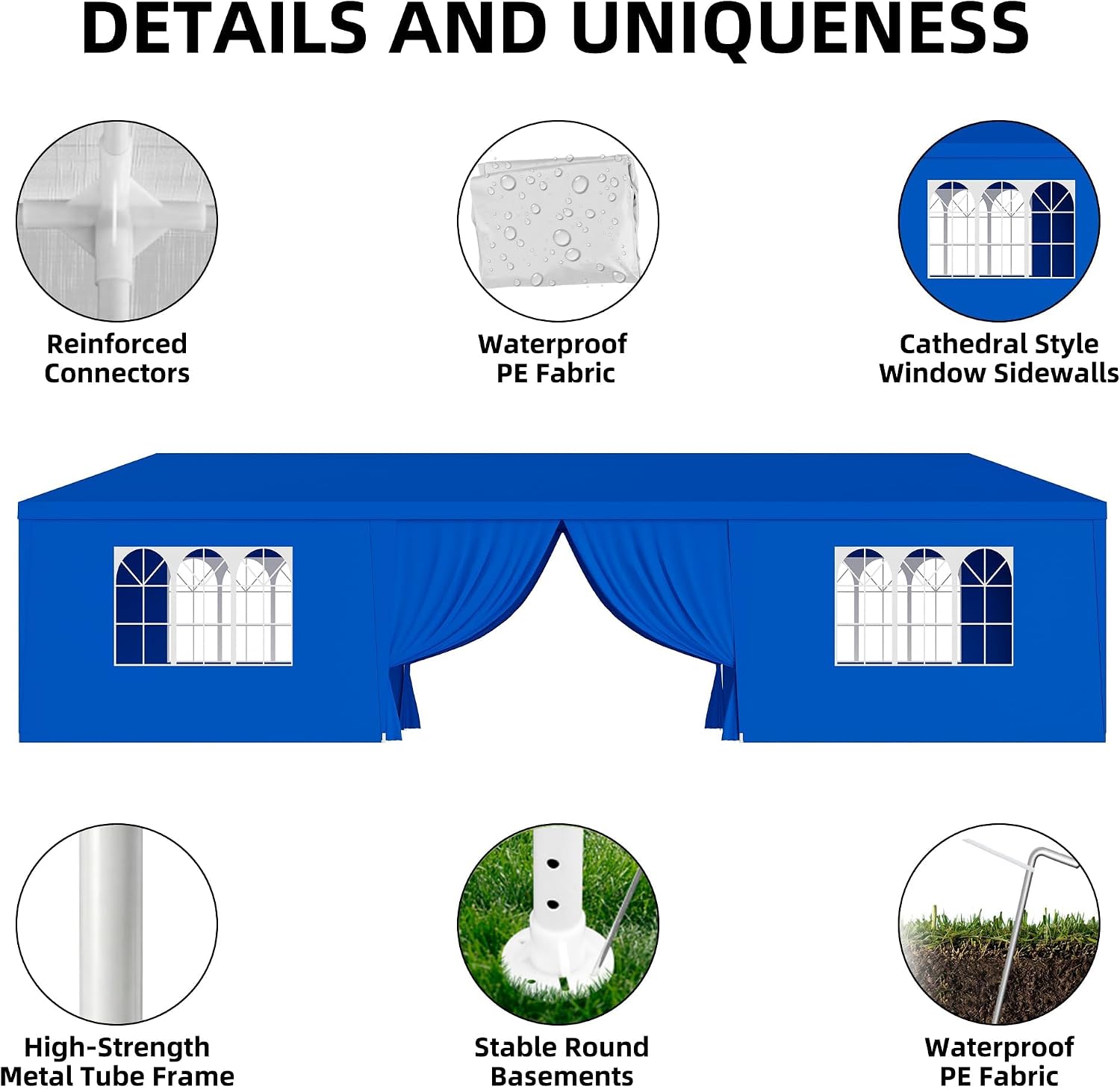 10x30 FT Outdoor Party Tent with 8 Removable Sidewalls, Blue Waterproof UV Resistant Canopy Shelter for Wedding Backyard BBQ Events - Image 6