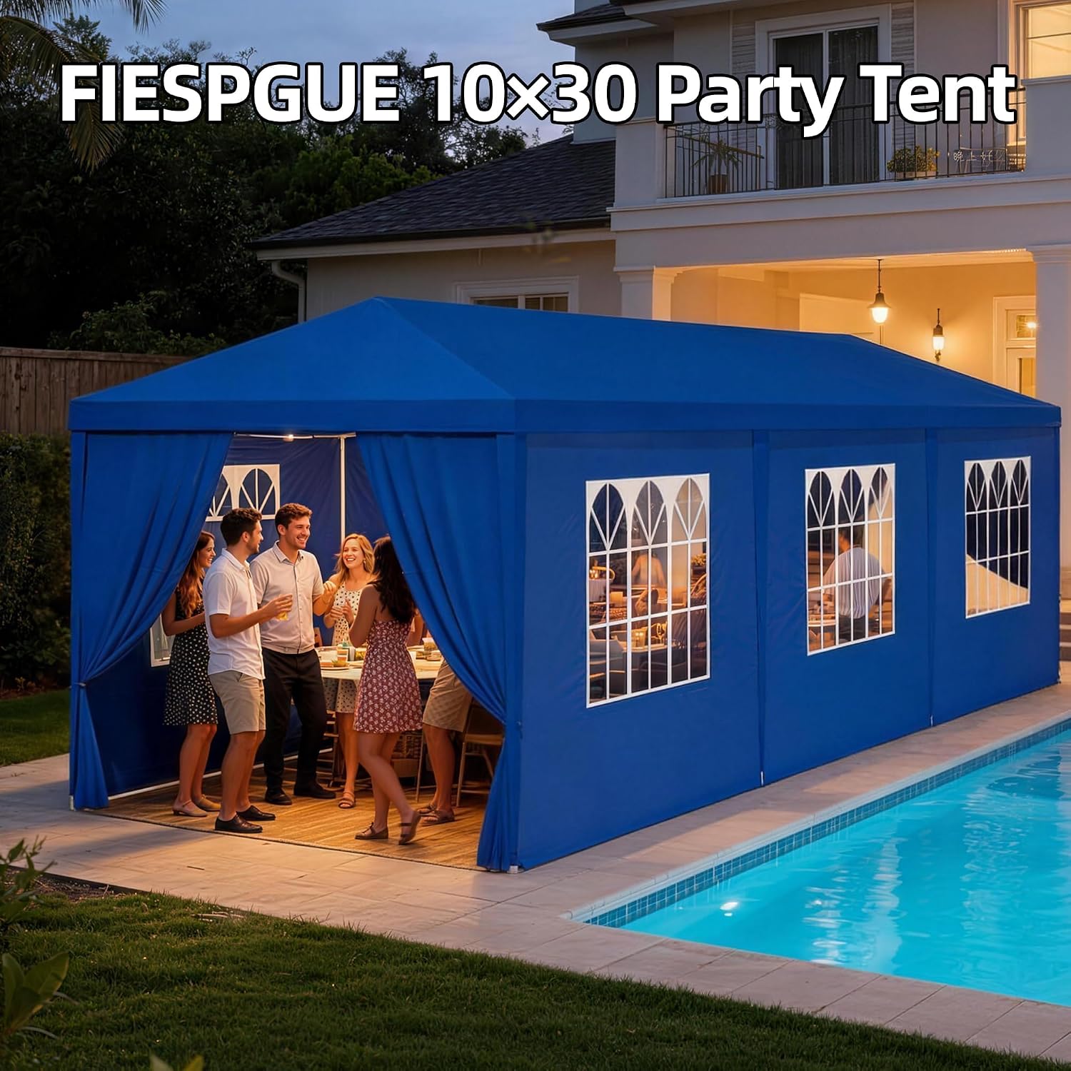 10x30 FT Outdoor Party Tent with 8 Removable Sidewalls, Blue Waterproof UV Resistant Canopy Shelter for Wedding Backyard BBQ Events - Image 8