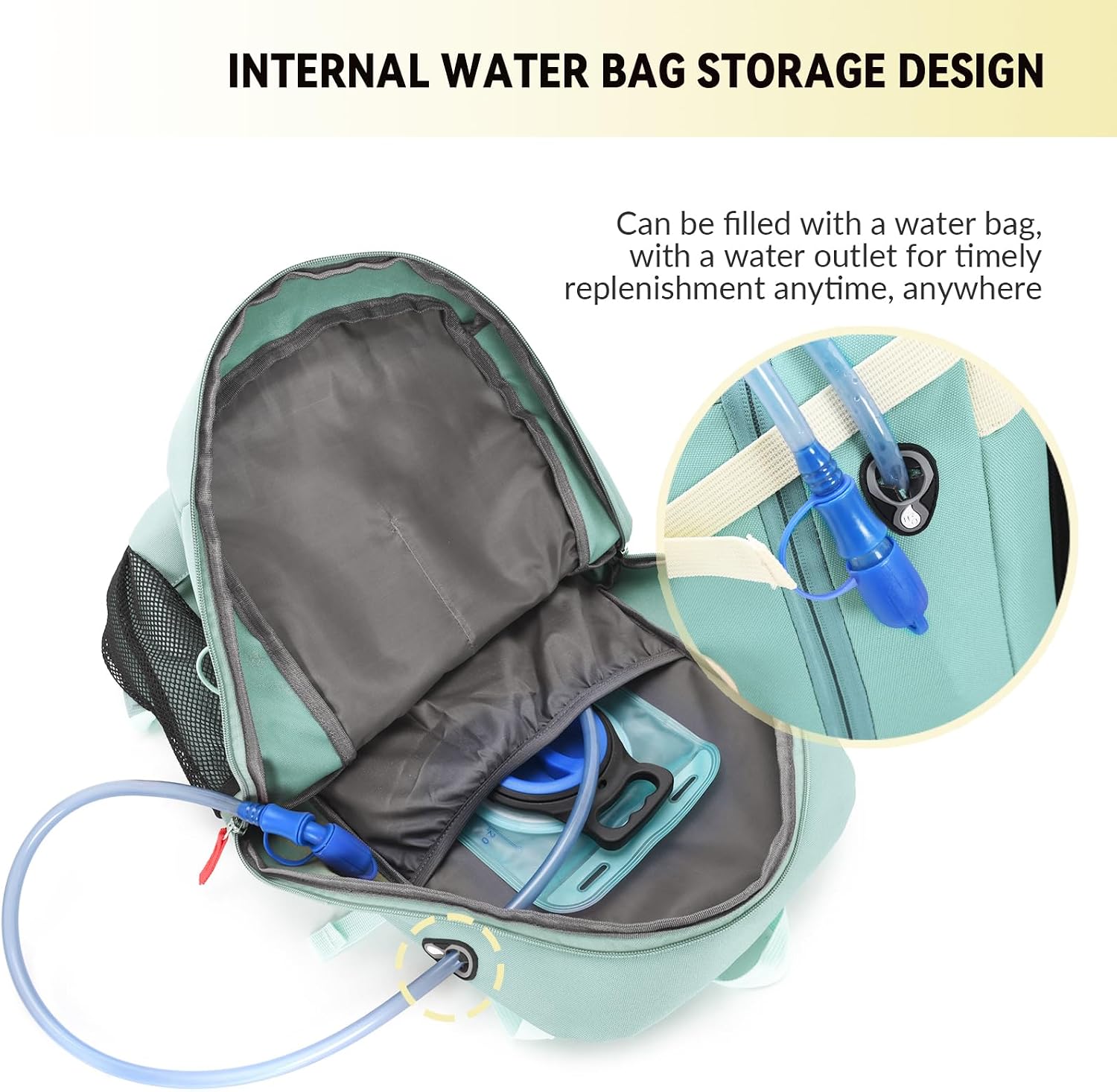 Bseash 40L Waterproof Hiking Backpack with Rain Cover, Outdoor Sport Travel Bag Daypack for Camping Climbing Skiing Cycling (Milk Green) - Image 5