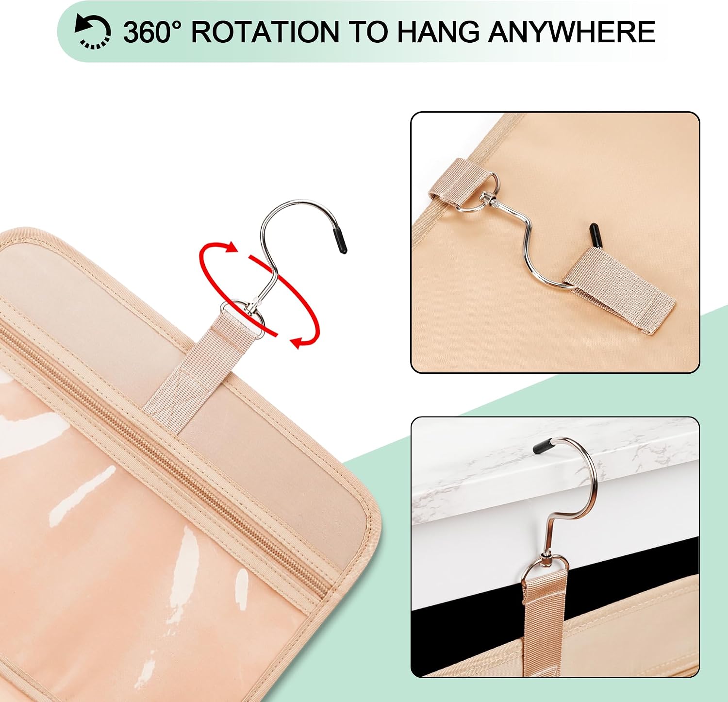 COOSKY Travel Hanging Toiletry Bag for Women, Cruise Ship Essentials, with Jewelry Organizer, Extra Large Makeup Dopp Kit, Waterproof Cosmetic Bags, Toiletries Kit Set with Trolley Belt, Green - Image 7